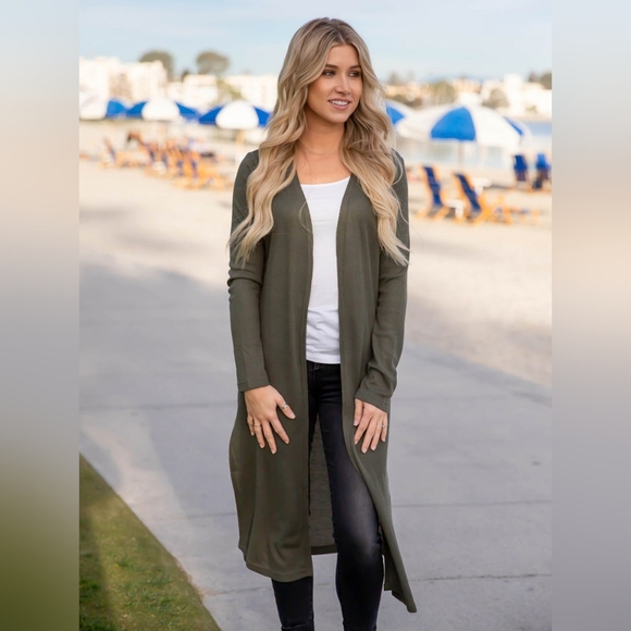 Tickled teal Sweaters - Tickled Teal Split Hem Duster Cardigan